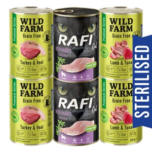 WILD FARM Premium Grain Free + Rafi 6x400g - bezzbożowa karma dla kota sterylizowanego