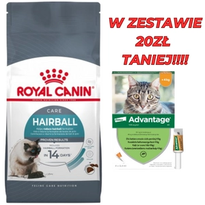 ROYAL CANIN Hairball Care 10kg karma sucha dla kotów dorosłych, eliminacja kul włosowych + Advantage - dla kotów (0,4mlx4) *roztwór* blister