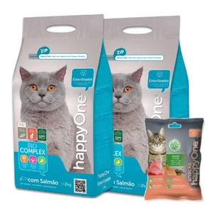 happyOne Sterilized dla kotów dorosłych sterylizowanych 2x2kg + happyOne łosoś i tuńczyk 50g
