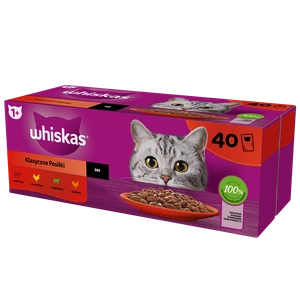 WHISKAS Adult saszetki 160 x 85 g Klasyczne Posiłki - mokra karma dla dorosłego kota, w sosie (kawałki z: wołowiną, kurczakiem, jagnięciną, drobiem)