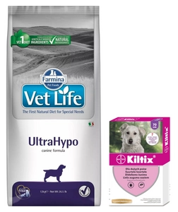 FARMINA Vet Life Dog Ultrahypo 12kg + Kiltix Obroża dla psów dużych dł, 70cm
