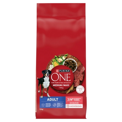  PURINA ONE Adult Medium/Maxi Karma dla dorosłych psów bogata w wołowinę z ryżem 12 kg