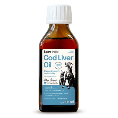 Lab-v Cod Liver Oil – Olej z wątroby dorsza 100% dla psa i kota 100 ml