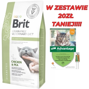 Brit gf veterinary diets cat diabetes 5kg + Advantage - dla kotów (0,4mlx4) *roztwór* blister