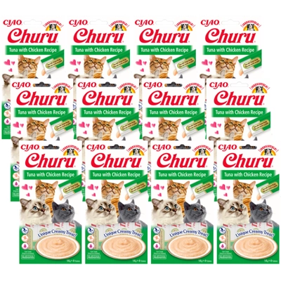 INABA  Churu przysmak dla kota o smaku tuńczyka i kurczaka 12x(4x14g)