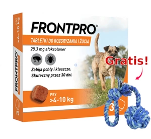 Frontpro tabletki na pchły i kleszcze M 28,3mg 4-10kg x 3tabl + Sznur z piłką GRATIS!