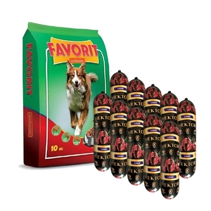 Favorit Karma sucha dla psa z wołowiną 10kg + 10 x Karma Premium Hektor baton dla psa z jagnięciną 1kg