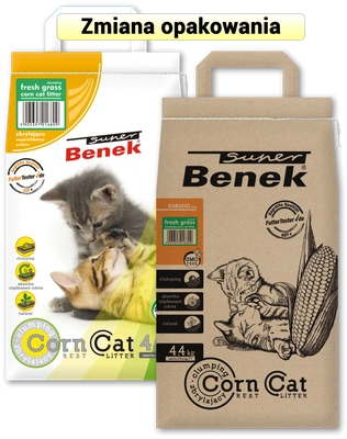 SUPER BENEK Żwirek Corn Kukurydziany o zapachu: Świeża Trawa  7L-4.4kg / Opakowanie uszkodzone (6902) !!!