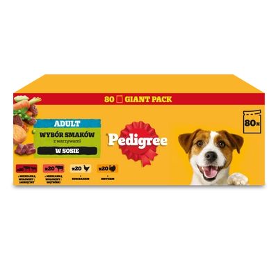 PEDIGREE® Adult Karma mokra dla dorosłych psów, Wybór Smaków w Sosie, 80 x 100 g
