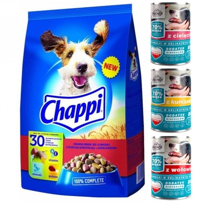 CHAPPI 9kg - sucha karma dla psów z wołowiną, drobiem i warzywami + Frendi 30x400g 