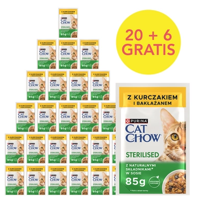 CAT CHOW Sterilised Karma dla kotów z kurczakiem i bakłażanem w sosie 85g Saszetka 20+6 GRATIS