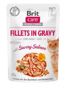 BRIT CARE Cat  Pouches Fillets in Gravy with Savory Salmon 85g