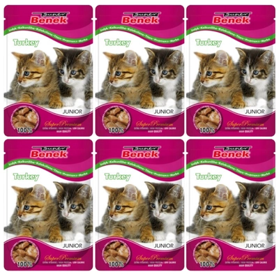 SUPER BENEK Junior Saszetka dla kota z kawałkami indyka 24x100g