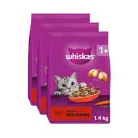 WHISKAS Adult 3x1,4 kg - sucha karma pełnoporcjowa dla dorosłych kotów, z pyszną wołowiną