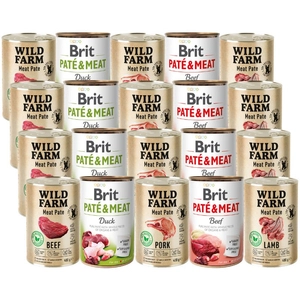 BRIT PATE & MEAT + WILD FARM Pate Mix smaków 20x400g
