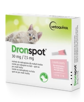 VETOQUINOL Dronspot Roztwór Do Nakrapiania Dla Małych Kotów o masie ciała od 0,5kg do 2,5kg 30mg/7,5mg (2x0,35ml)