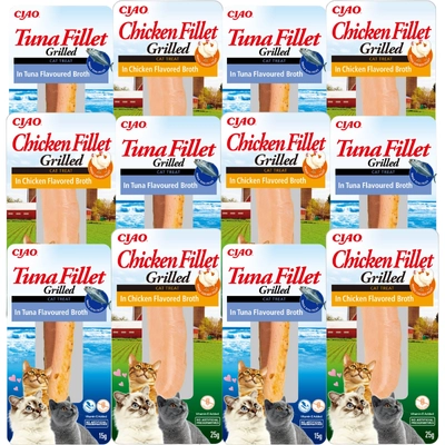 INABA  Tuna Fillet dla kota - Tuńczyk w bulionie z tuńczyka 6x15g+ Chicken Fillet dla kota - Kurczak w bulionie z kurczaka 6x25g