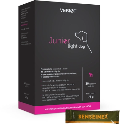 Vebiot junior-light dog 30 saszetek 75g+Vebiot Senseine 1 saszetka 9 g GRATIS 