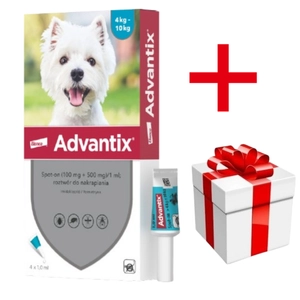 Advantix - dla psów 4-10kg (4 pipety x 1ml) + niespodzianka dla psa GRATIS!