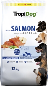 TROPIDOG Premium Adult medium & large breeds bogaty w łososia i ryż 12kg