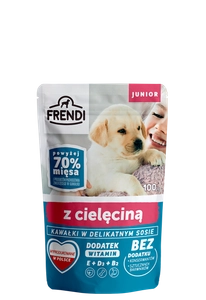 Frendi- Junior, Kawałki w delikatnym sosie z cielęciną dla psa 100g