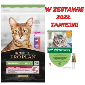 PURINA Pro Plan Cat Sterilised Duck & Liver 10kg + Advantage - dla kotów (0,4mlx4) *roztwór* blister