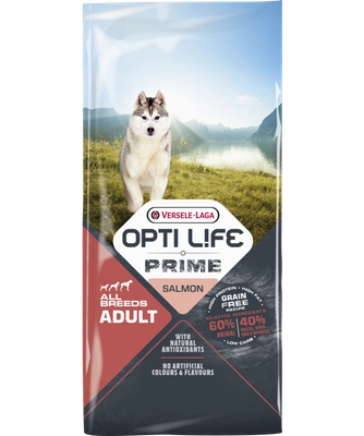 VERSELE-LAGA Opti Life Prime Adult Salmon 12,5kg - karma bezzbożowa dla dorosłych psów z łososiem / Opakowanie uszkodzone (4652,5541, 72)