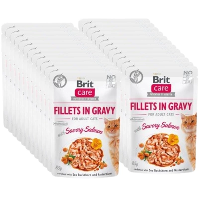 BRIT CARE Cat  Pouches Fillets in Gravy with Savory Salmon 24x85g