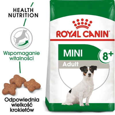 ROYAL CANIN Mini Adult +8  8kg karma sucha dla psów starszych od 8 do 12 roku życia, ras małych/Opakowanie uszkodzone (3619)
