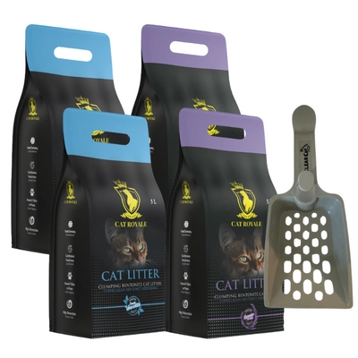 Cat Royale Lawenda + Naturalny żwirek bentonitowy 20l (4x5l) + Łopatka do żwirku