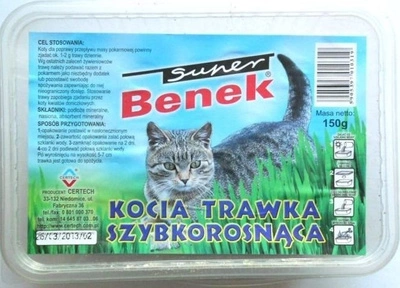 SUPER BENEK Trawka szybkorosnąca dla kota 150g w plastikowym pudełku