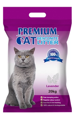 Premium Cat Żwirek Bentonitowy Zbrylający - Lawendowy dla kota 15kg/ Opakowanie uszkodzone (2361) !!!  