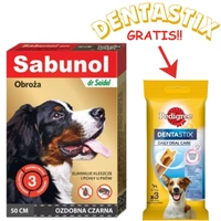 Sabunol - ozdobna czarna obroża przeciw pchłom i kleszczom dla psa 50 cm + PEDIGREE DentaStix GRATIS!!
