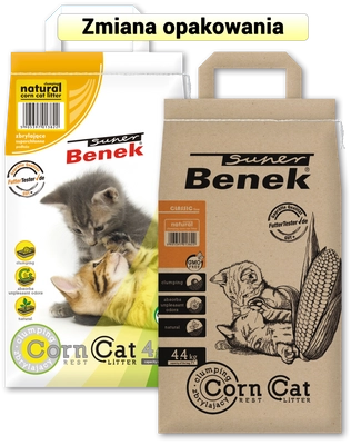 SUPER BENEK Żwirek kukurydziany Corn zapach Naturalny 7L -4,4 kg / Opakowanie uszkodzone (1862,1277,1278) !!!
