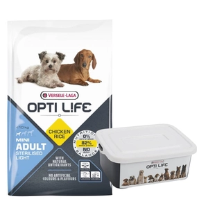VERSELE-LAGA Opti Life Adult Light Mini 7,5kg - z kurczakiem - dla małych ras + Versele Laga Optilife Handy Box-pudełko GRATIS!