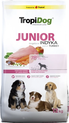 TROPIDOG Premium Junior L bogaty w indyka i ryż 12kg