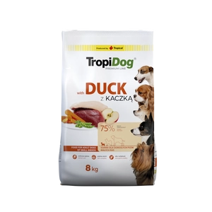 TROPIDOG Premium Adult Small Breeds z kaczką i ryżem 8kg