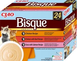 INABA Cat Ciao Bisque - karma uzupełniająca dla kota zupa krem z kurczakiem, wołowiną i rybą 24x40g