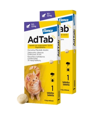 ELANCO 2xAdTab 12mg tabletki na pchły i kleszcze dla kotów 0,5-2 kg