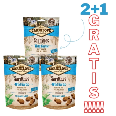 Carnilove Semi Moist Snack, sardynki i czosnek niedźwiedzi 200g   2+1 GRATIS!!!