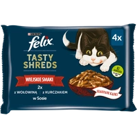 FELIX Tasty Shreds Karma dla dorosłych kotów wiejskie smaki w sosie 4x80g 