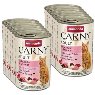 ANIMONDA Cat Carny Adult smak: wołowina, indyk i krewetki 12 x 400g 