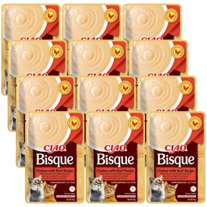 INABA  Cat Ciao Bisque - karma uzupełniająca dla kota o smaku kurczaka i wołowiny 12x40g