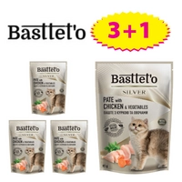 Basttet'o Silver Pasztet z kurczakiem i warzywami dla kotów 4x85g (saszetka)( 3+1 GRATIS) [data ważności 03/07/2025]