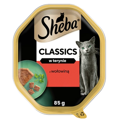  SHEBA Classics tacka 85 g – mokra karma pełnoporcjowa dla dorosłych kotów, z wołowiną, w terynie