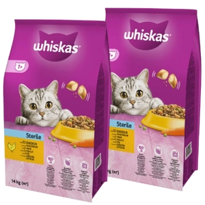 WHISKAS Sterile 2x14 kg - sucha karma dla dorosłego kota po zabiegu kastracji, z pysznym kurczakiem