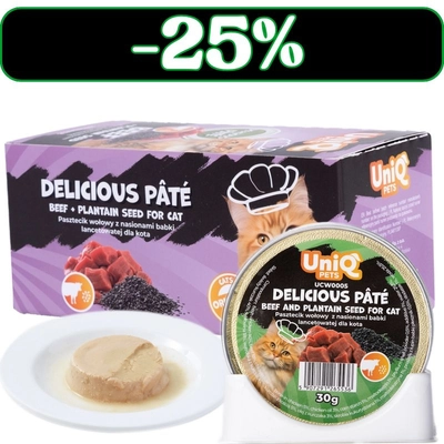 UNIQ PETS KARMA MOKRA DLA KOTA ROYAL BEEF pasztecik wołowy z nasionami babki lancetowatej 30 g x 8 szt 