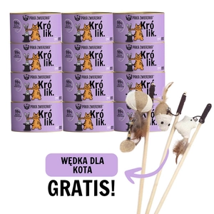 Paka Zwierzaka- karma mokra dla kota królik  12x200g + WĘDKA DLA KOTA GRATIS !!!