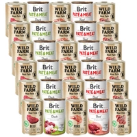BRIT PATE & MEAT + WILD FARM Pate Mix smaków 30x400g