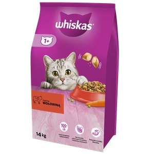 WHISKAS Adult 14 kg - sucha karma dla dorosłego kota z pyszną wołowiną \ Opakowanie uszkodzone (3599) !!!